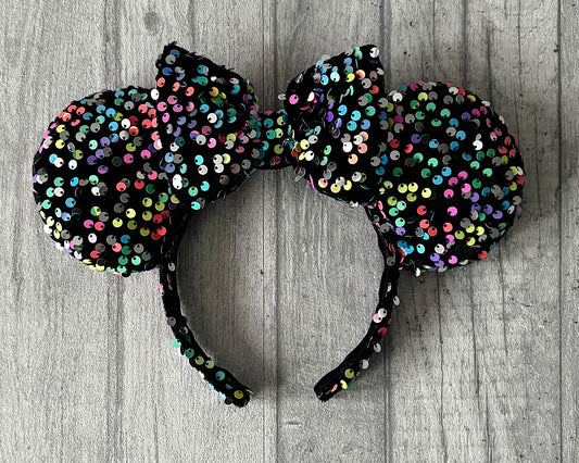 Black Rainbow Confetti Mouse Ears