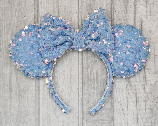 Blue Sequin Velvet Minnie Mouse Ears Sparkly