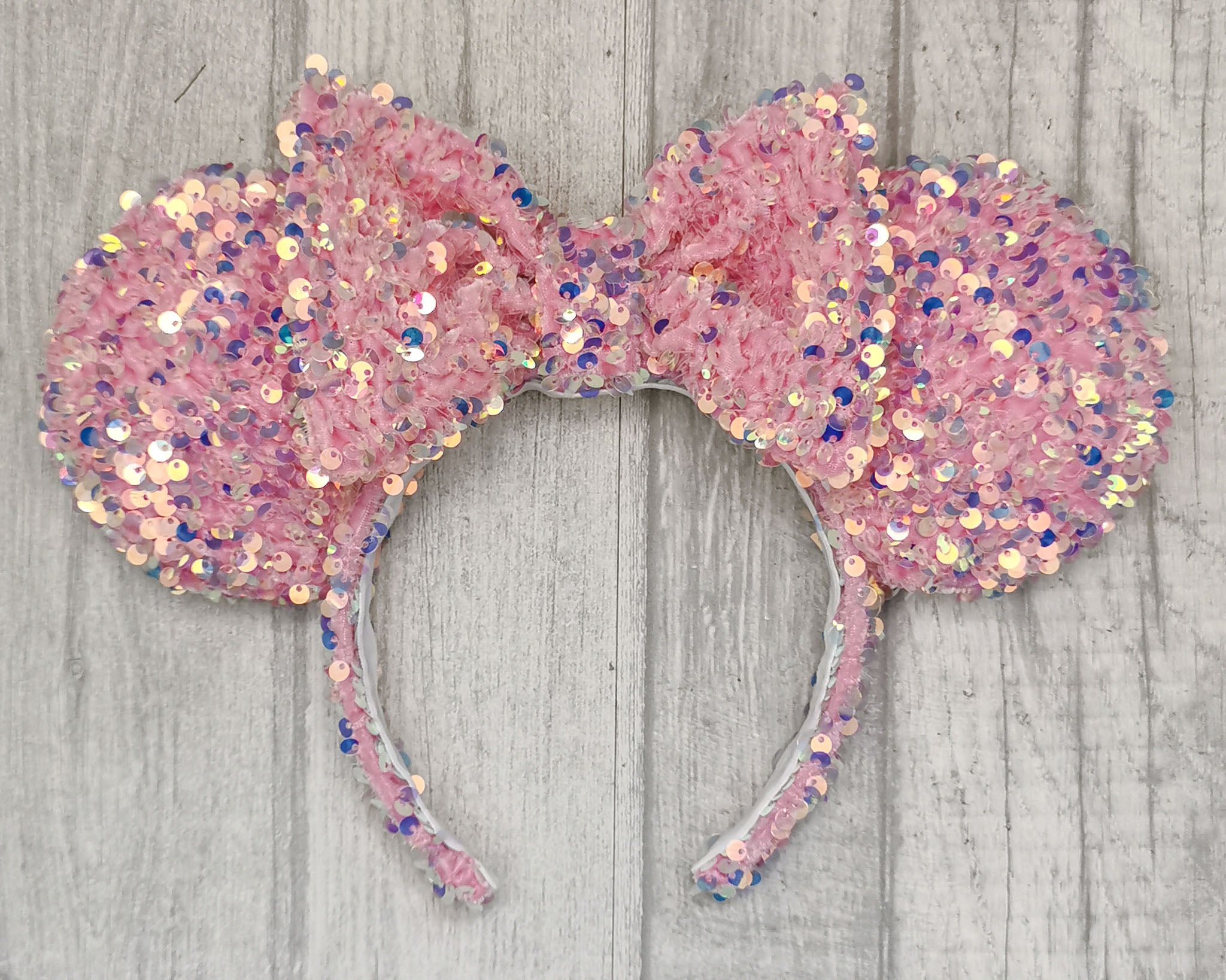 Pink Sequin Velvet Minnie Ears Sparkly Iridescent 