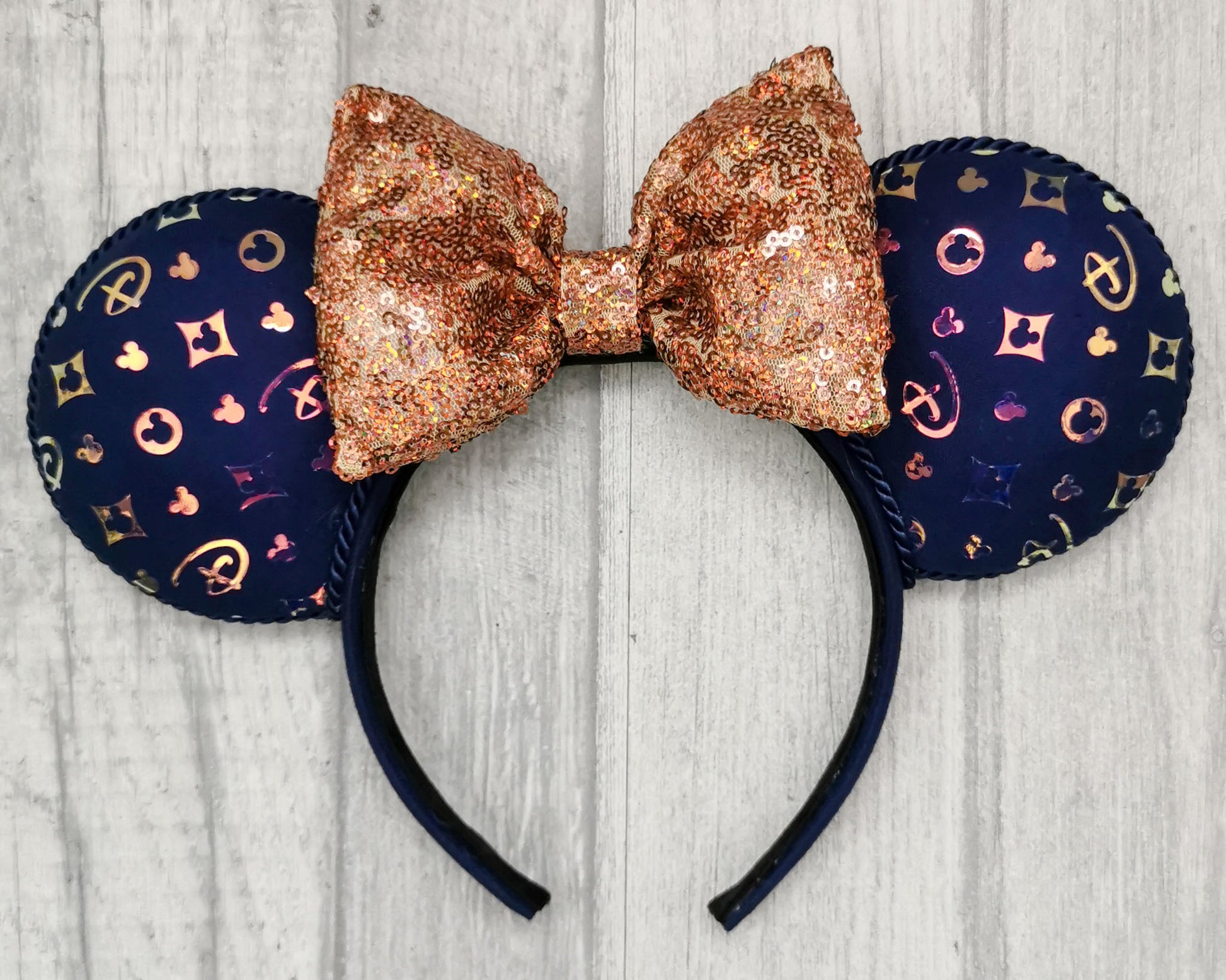 Navy Gold and Holographic Designer Minnie Mouse Ears