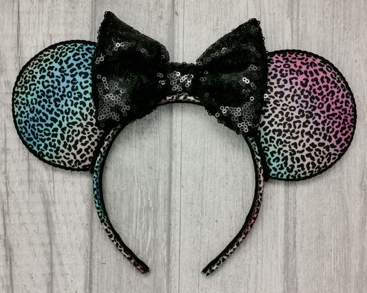 Rainbow Colourful Leopard Print Minnie Mouse Ears