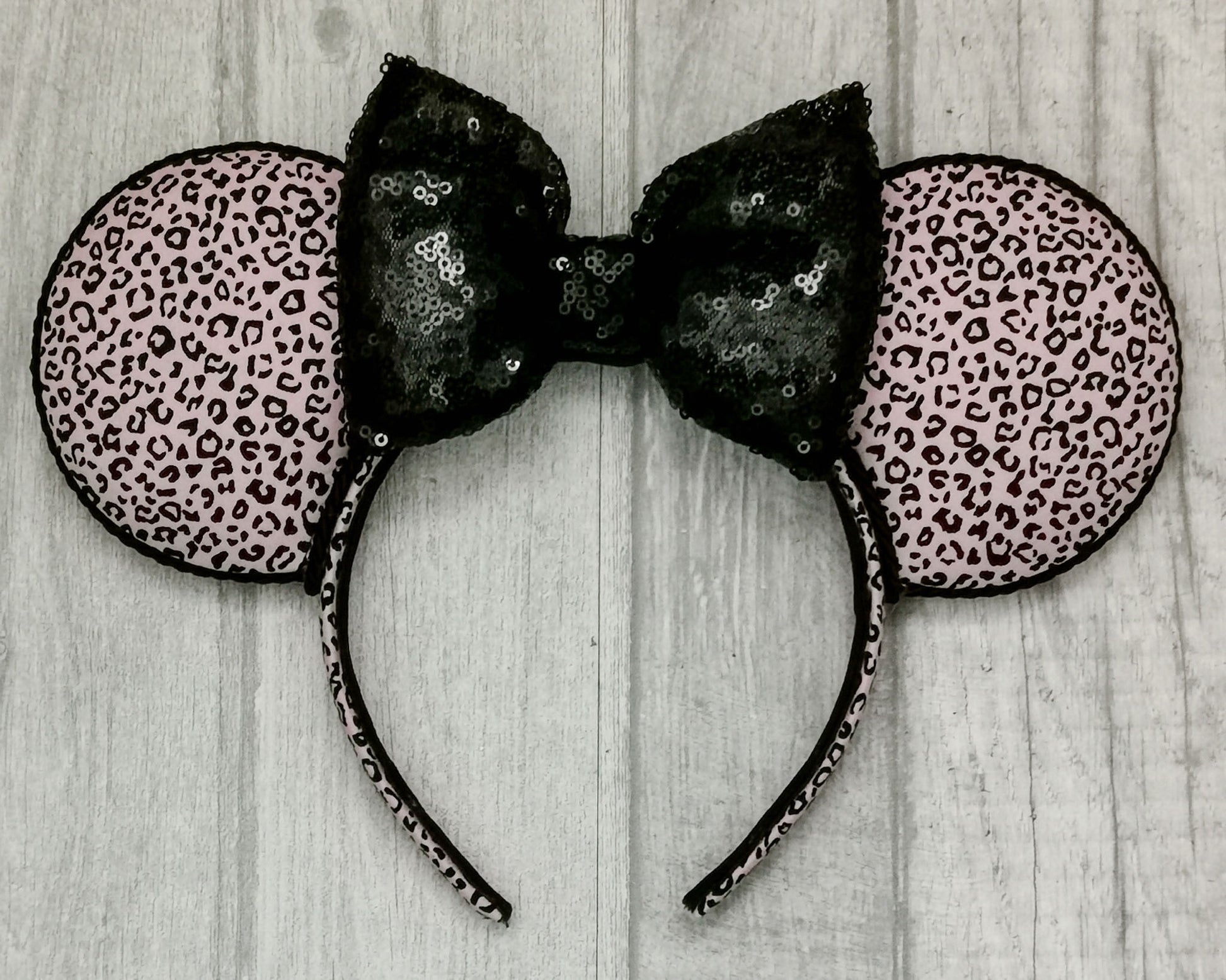 Light Pink Leopard Print Minnie Mouse Ears Animal Print