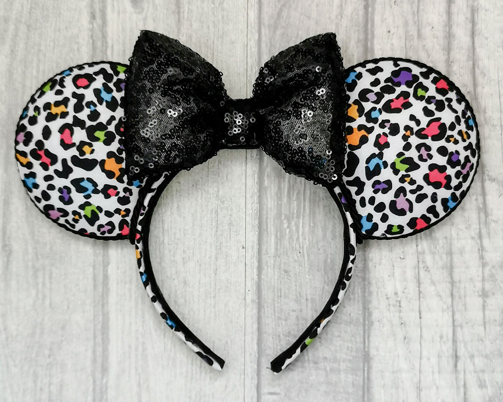 Multi Coloured Leopard Print Minnie Mouse Ears Colourful Animal Print