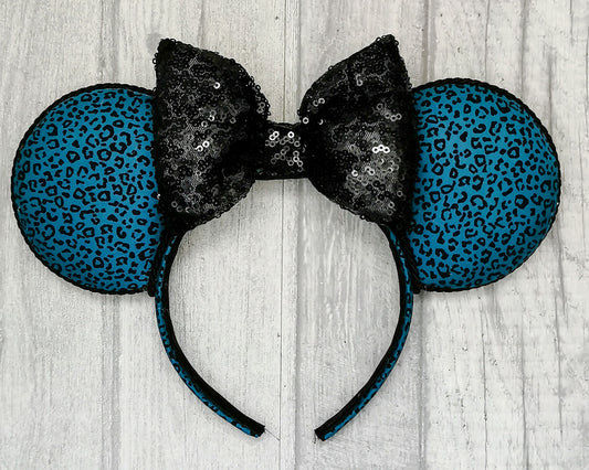 Teal Leopard Print Minnie Mouse Ears