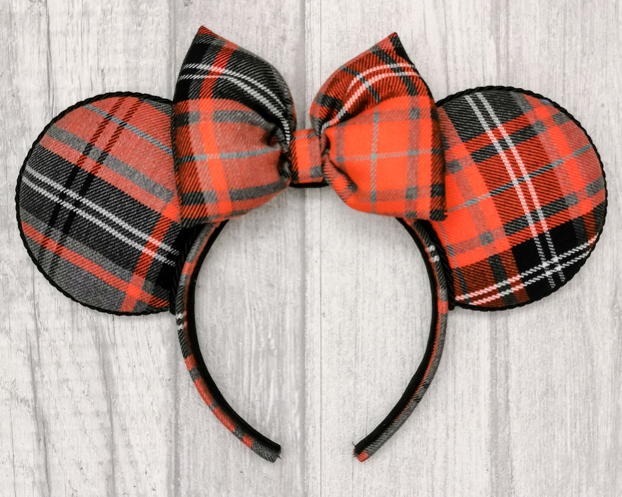 Orange Plaid Tartan Minnie Mouse Ears