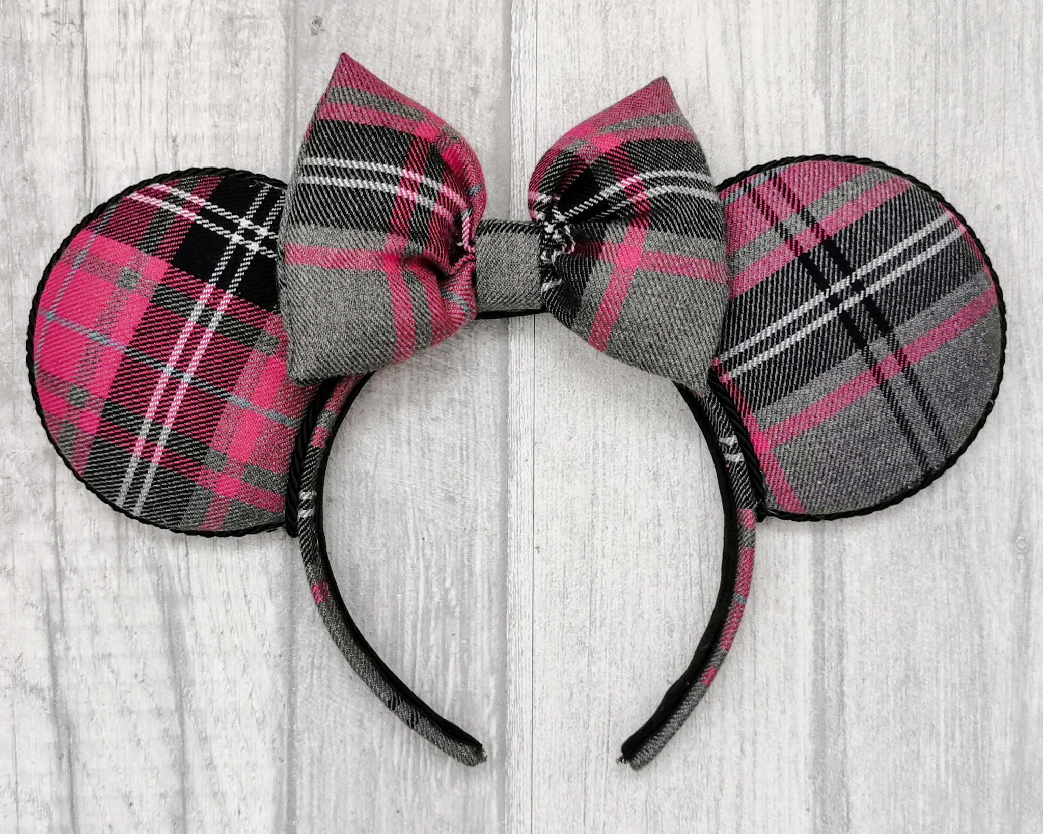 Pink Plaid Minnie Mouse Ears Fall Autumn Tartan
