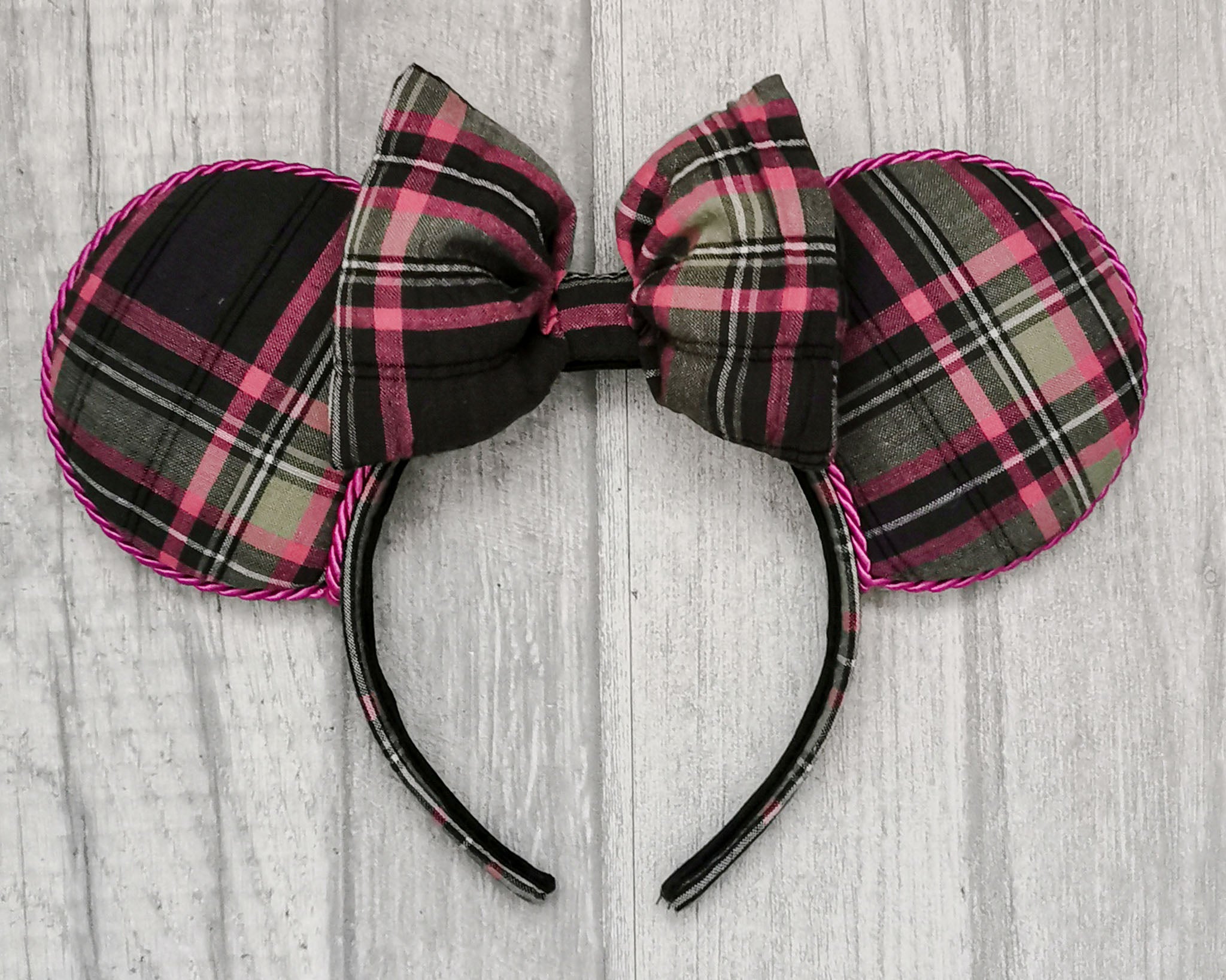 Spring Plaid Minnie Mouse Ears Green Pink