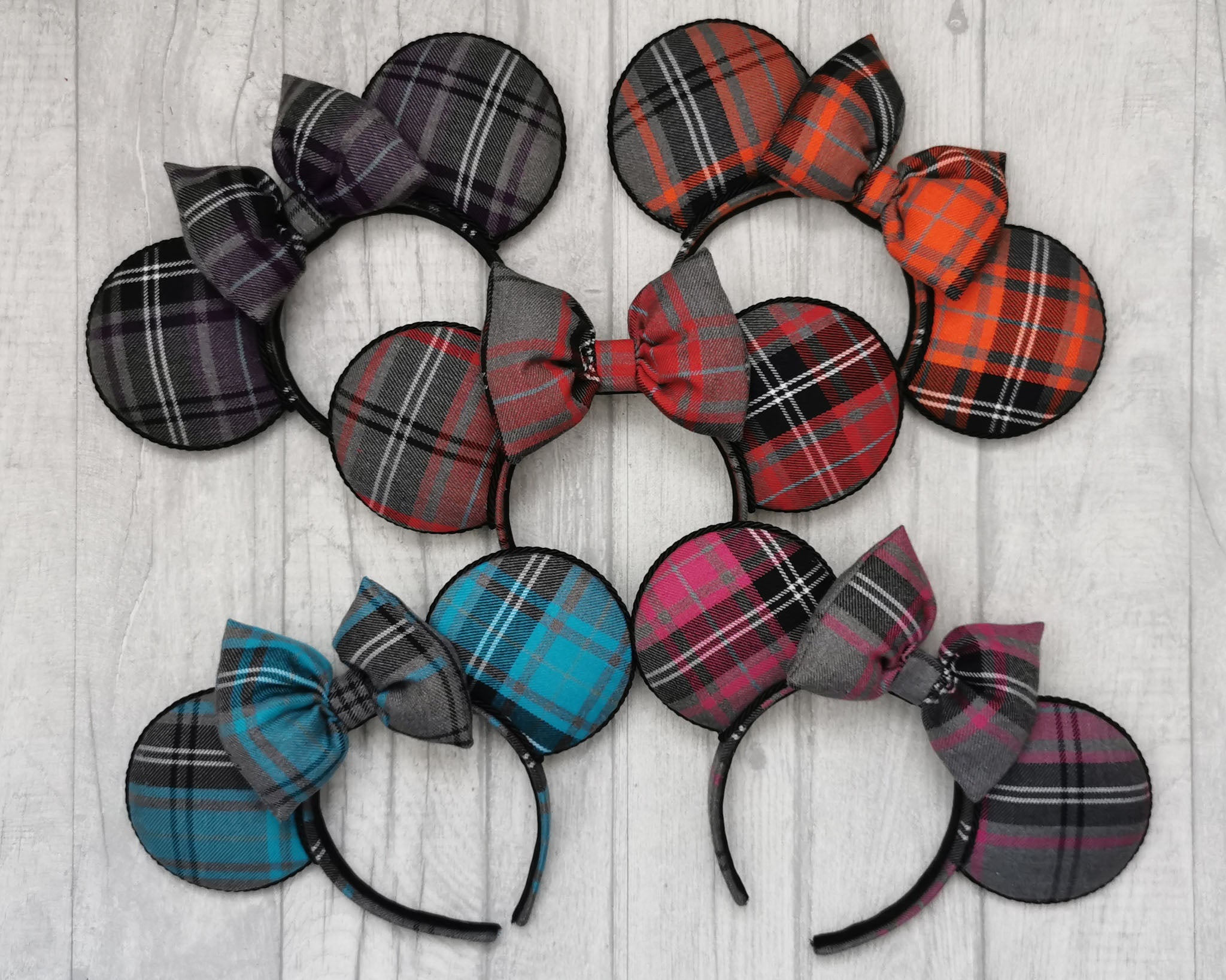 Plaid Minnie Mouse Ears Orange Red Pink Purple Blue Turquoise