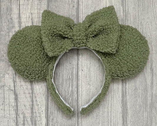 Khaki Green Teddy Sherpa Minnie Mouse Ears