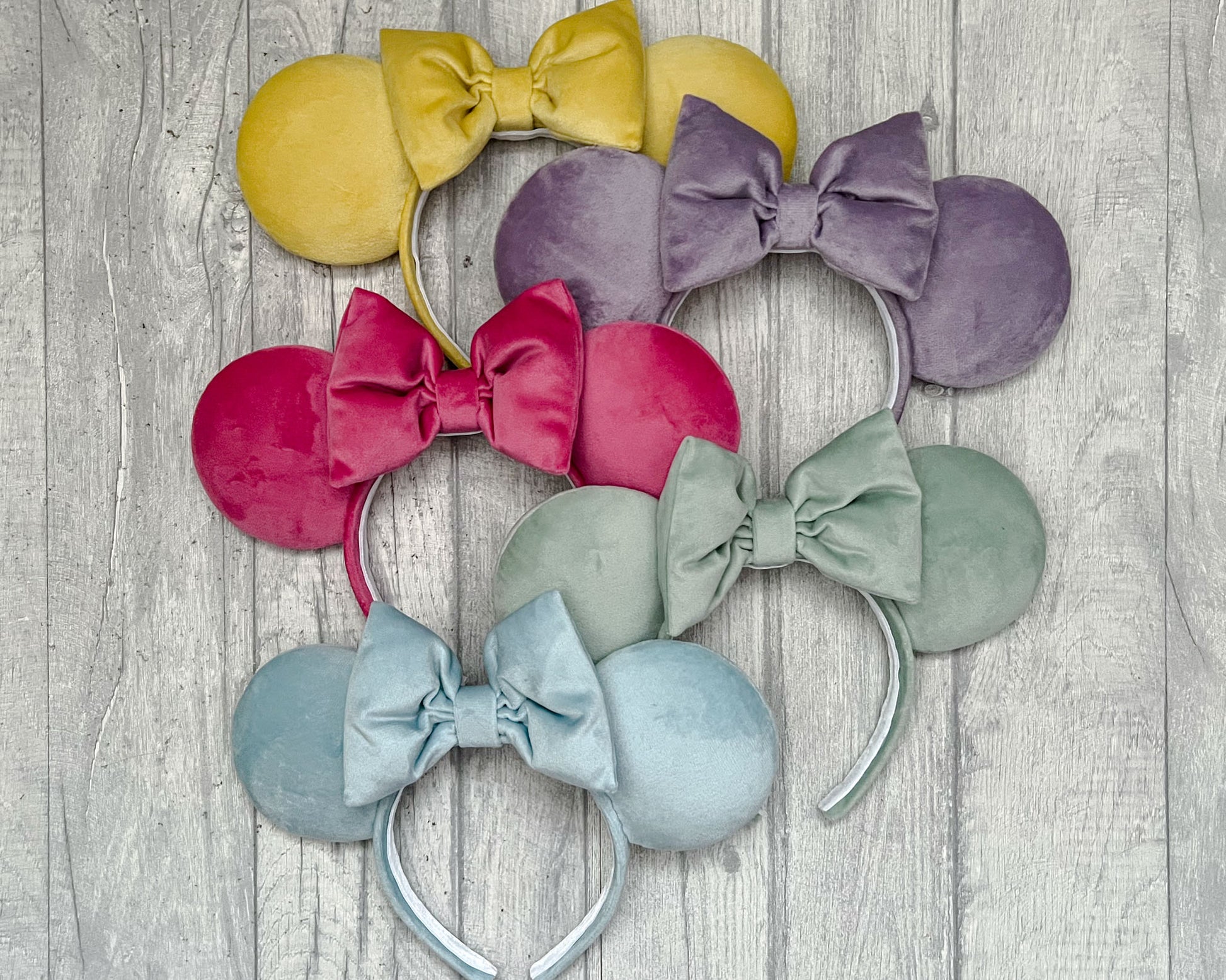 Velvet Minnie Mouse Ears Raspberry Pink Sunshine Yellow Baby Blue Mint Green Lavender Lilac