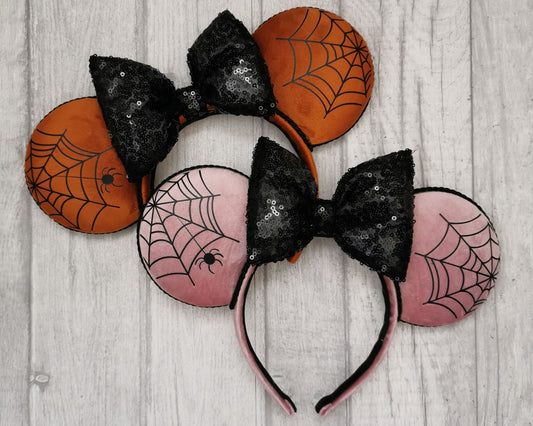 Halloween Web Minnie Mouse Ears Orange Pumpkin Pink